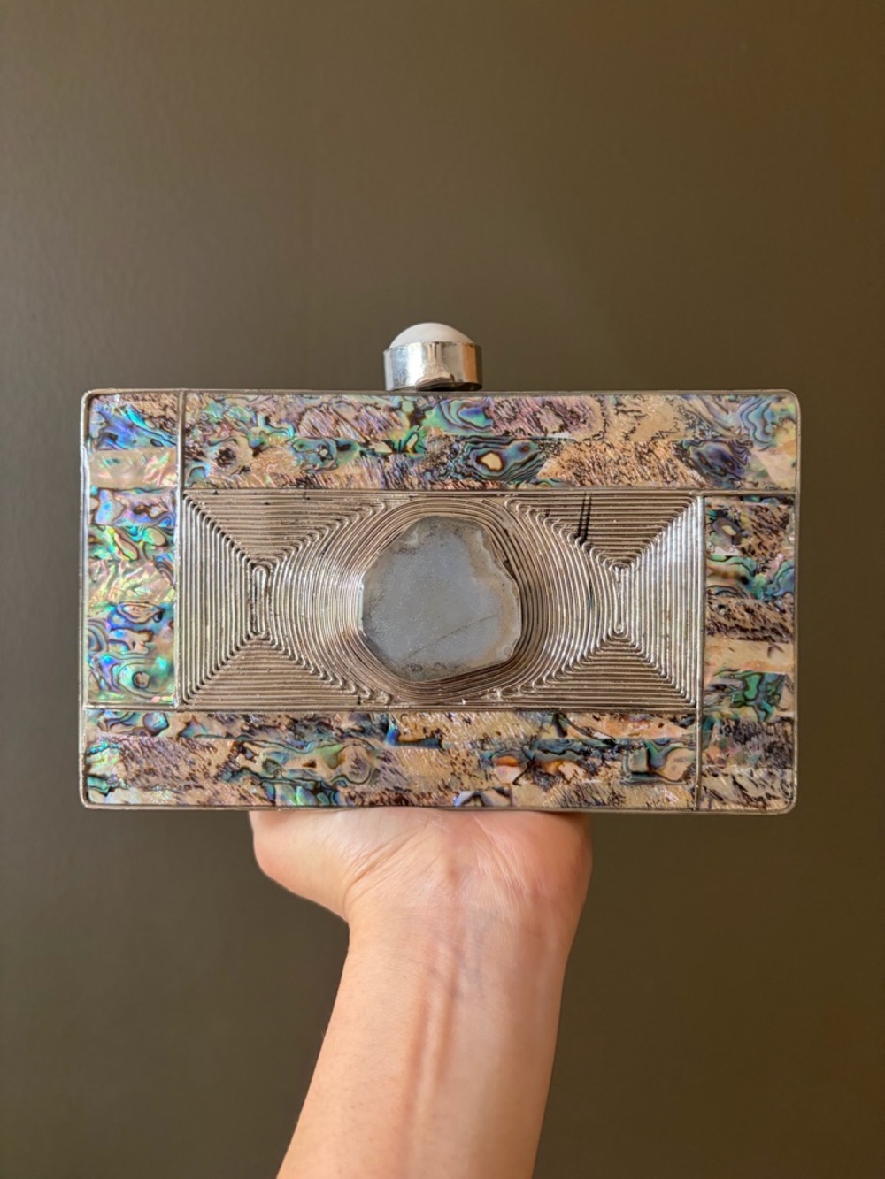 Silver Abalone Inlay Decorative Clutch - Mother of Pearl Accents